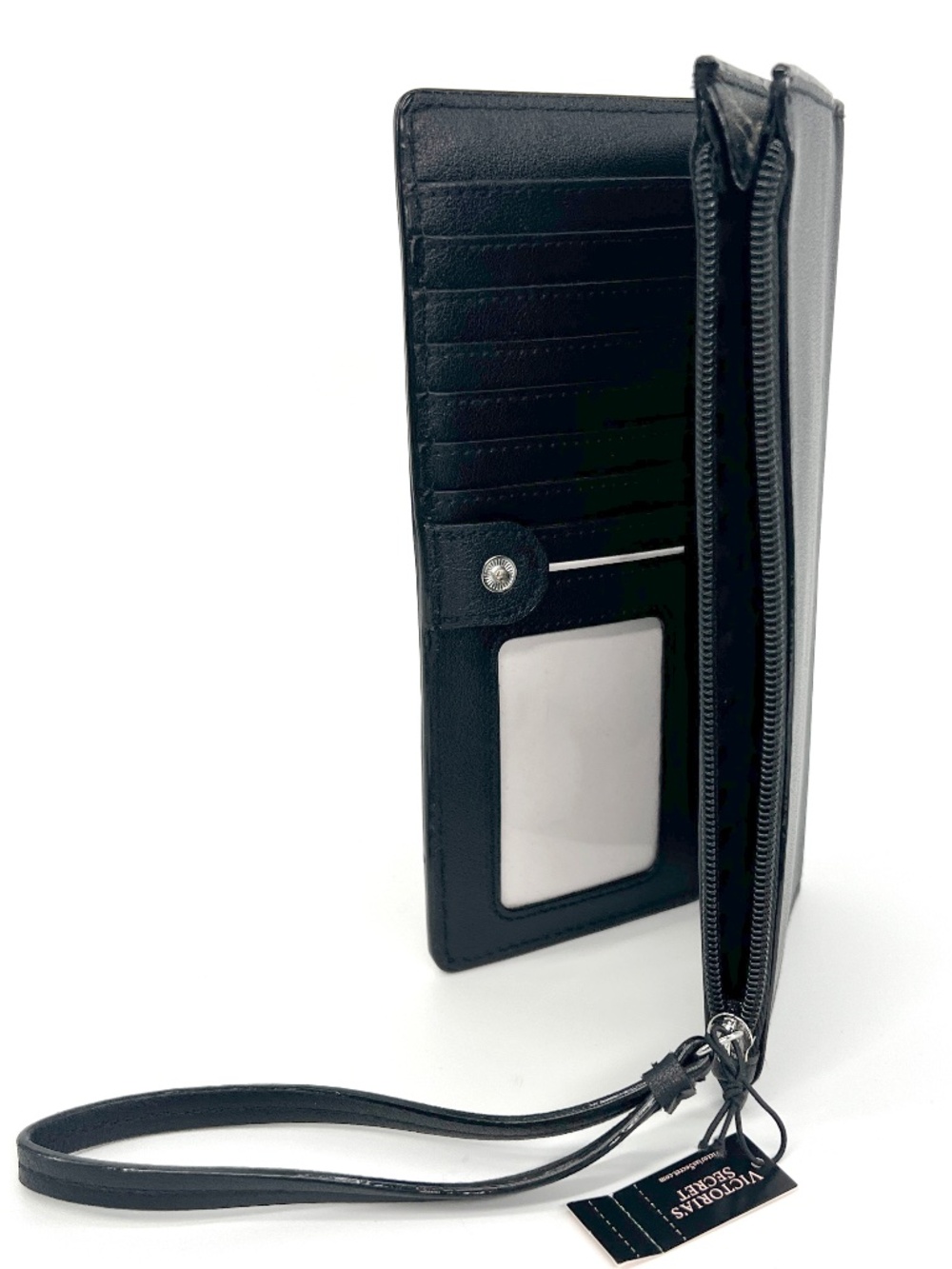 Victoria's Secret Black Rows of Silver Eyelets Stud Faux Leather Wristlet Wallet - Picture 3 of 4
